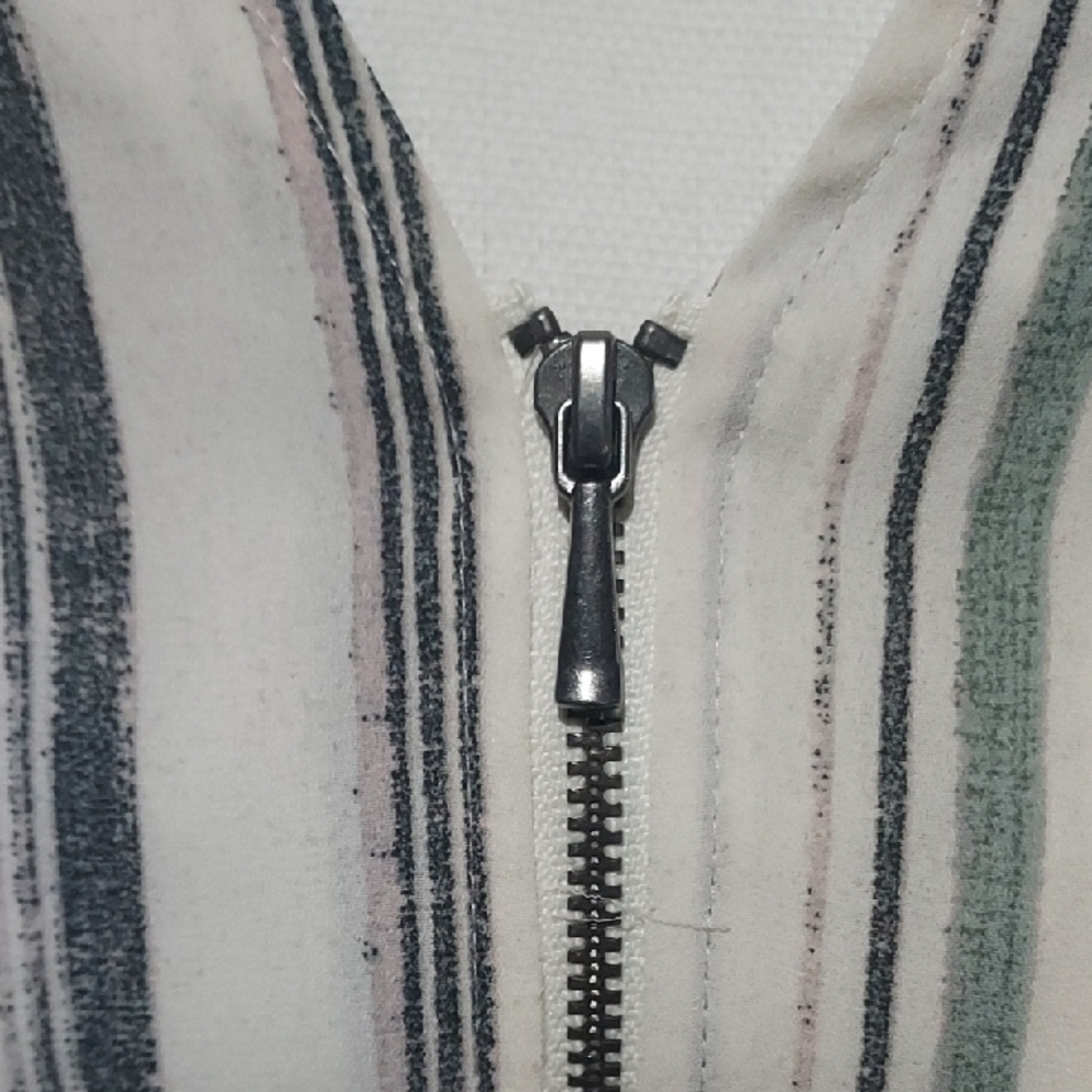 Maurices Green And Tan Striped Blouse with Zipper - Picture 2 of 5